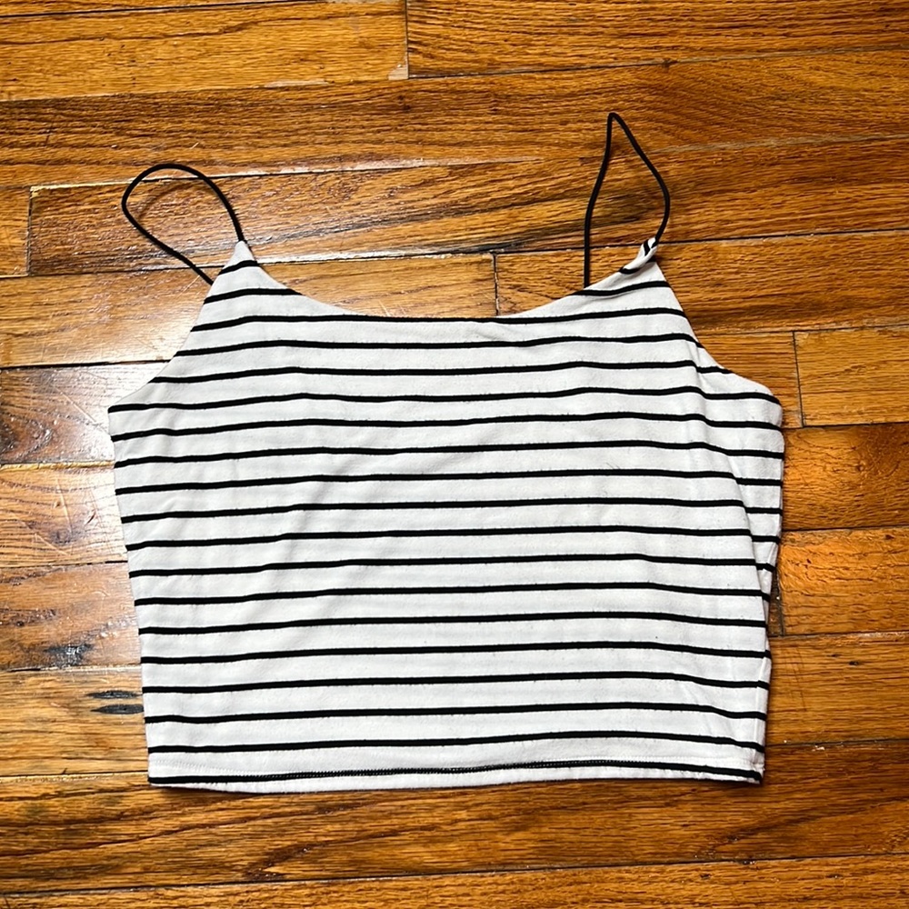 GARAGE Cropped White Stripped Tank
